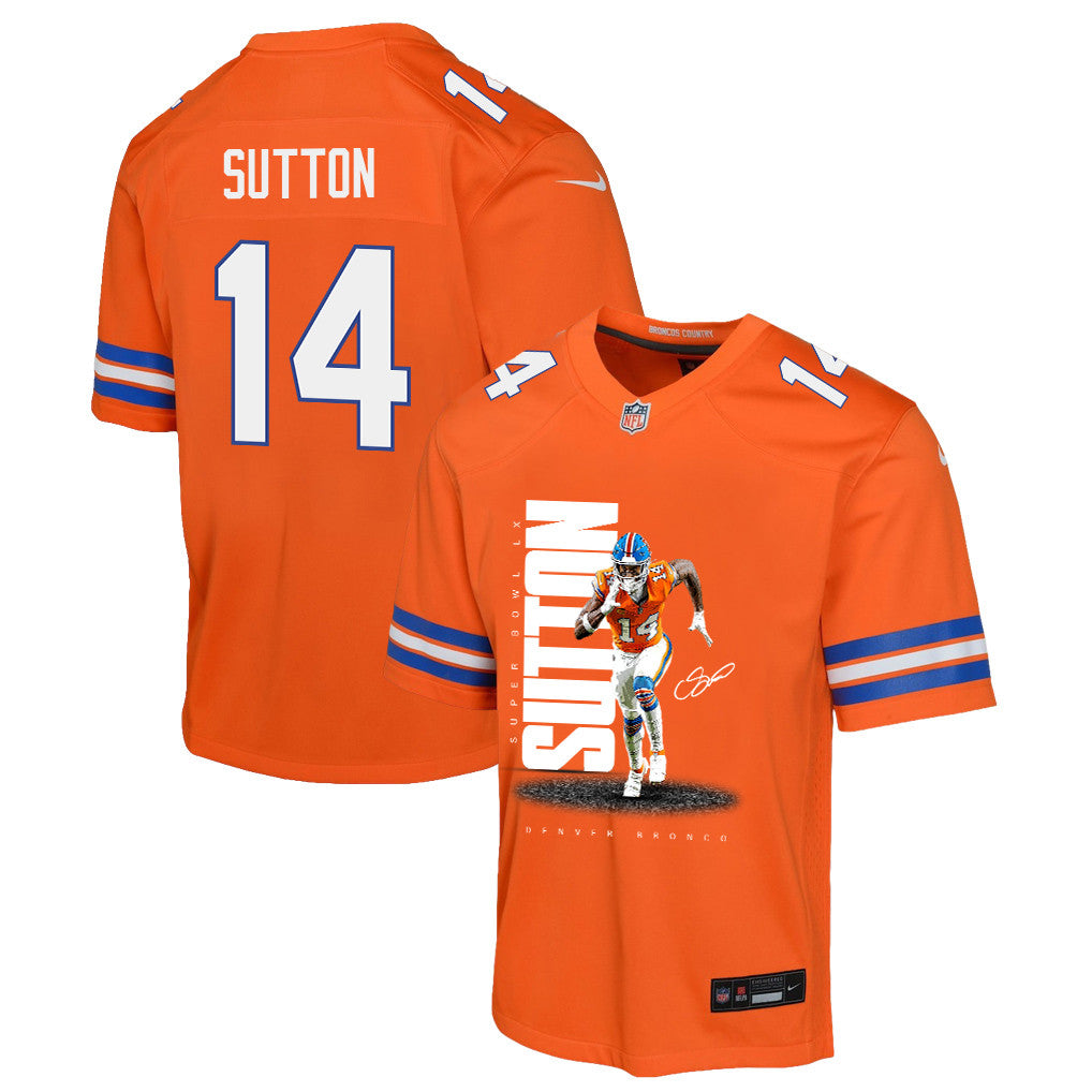 Courtland Sutton 14 Denver Broncos Super Bowl LX Dominant Playmaker YOUTH Game Jersey – Orange