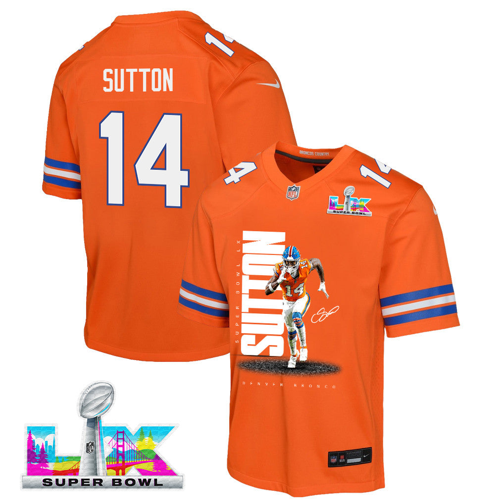 Courtland Sutton 14 Denver Broncos Super Bowl LX Dominant Playmaker YOUTH Game Jersey – Orange