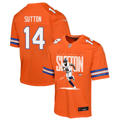 Courtland Sutton 14 Denver Broncos Super Bowl LX Game-Breaking Star YOUTH Game Jersey– Orange