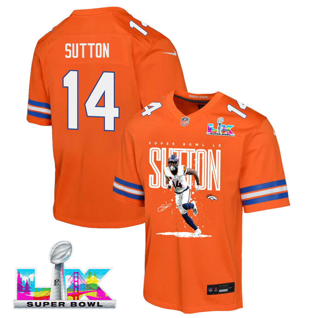 Courtland Sutton 14 Denver Broncos Super Bowl LX Game-Breaking Star YOUTH Game Jersey– Orange