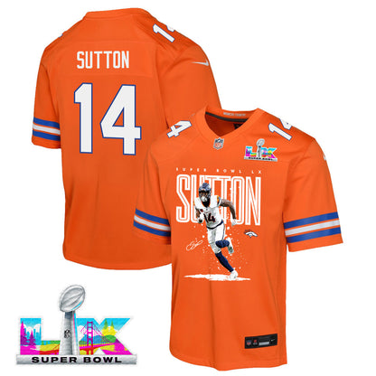 Courtland Sutton 14 Denver Broncos Super Bowl LX Game-Breaking Star YOUTH Game Jersey– Orange
