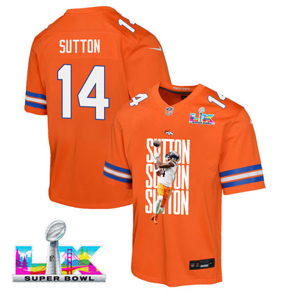 Courtland Sutton 14 Denver Broncos Super Bowl LX Championship-Ready YOUTH Game Jersey– Orange