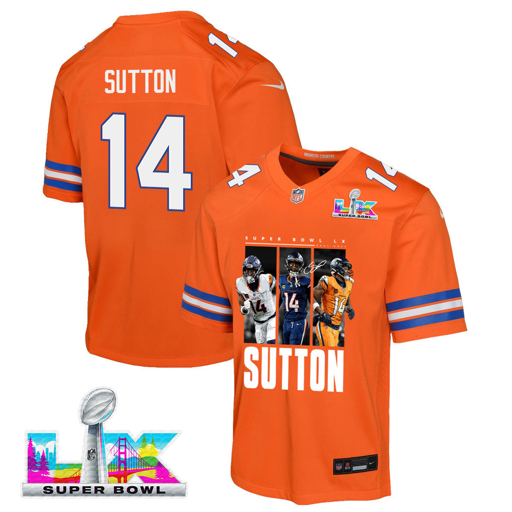 Courtland Sutton 14 Denver Broncos Super Bowl LX Offensive Powerhouse YOUTH Game Jersey– Orange