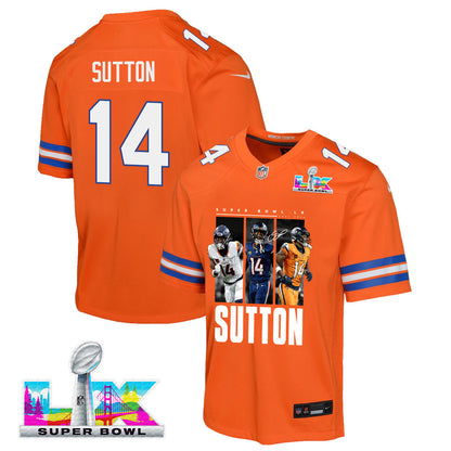 Courtland Sutton 14 Denver Broncos Super Bowl LX Offensive Powerhouse YOUTH Game Jersey– Orange