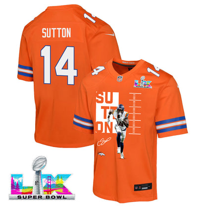 Courtland Sutton 14 Denver Broncos Super Bowl LX Fan-Favorite Icon YOUTH Game Jersey– Orange