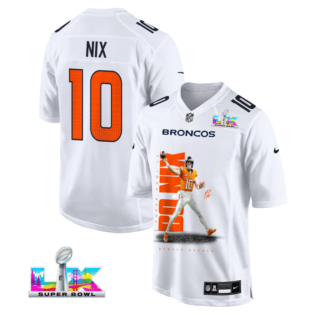 Bo Nix 10 Denver Broncos Super Bowl LX Rising Star Jersey – White