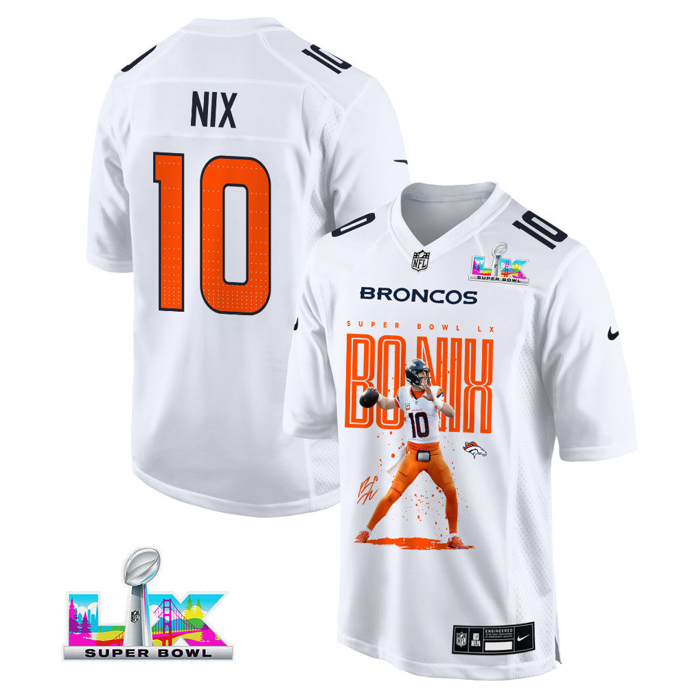 Bo Nix 10 Denver Broncos Super Bowl LX Elite Playmaker Jersey – White