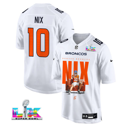 Bo Nix 10 Denver Broncos Super Bowl LX Franchise QB Jersey – White