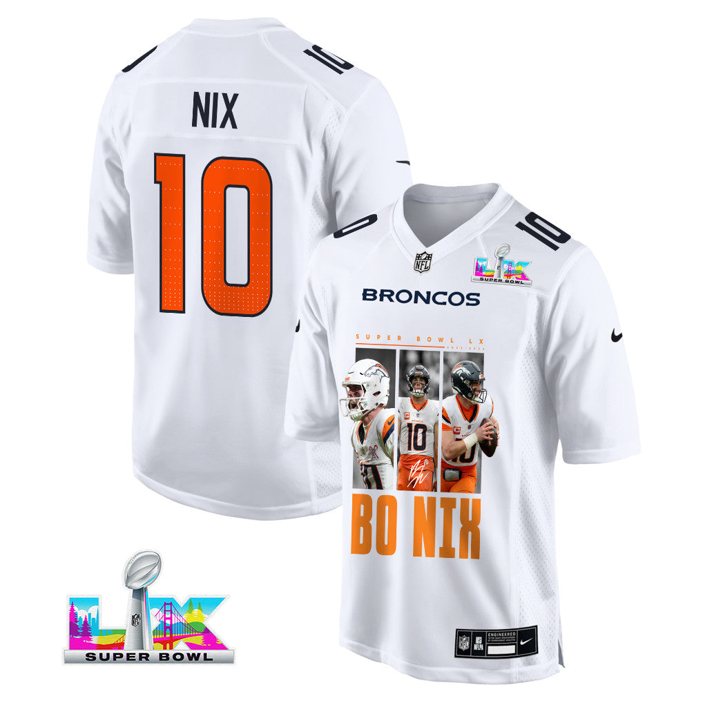Bo Nix 10 Denver Broncos Super Bowl LX Game-Changing Leader Jersey – White