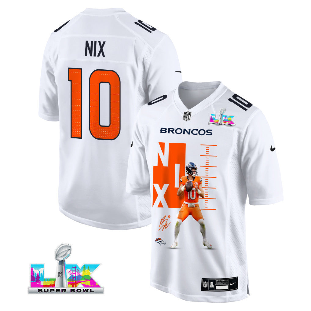 Bo Nix 10 Denver Broncos Super Bowl LX Clutch Performer Jersey – White