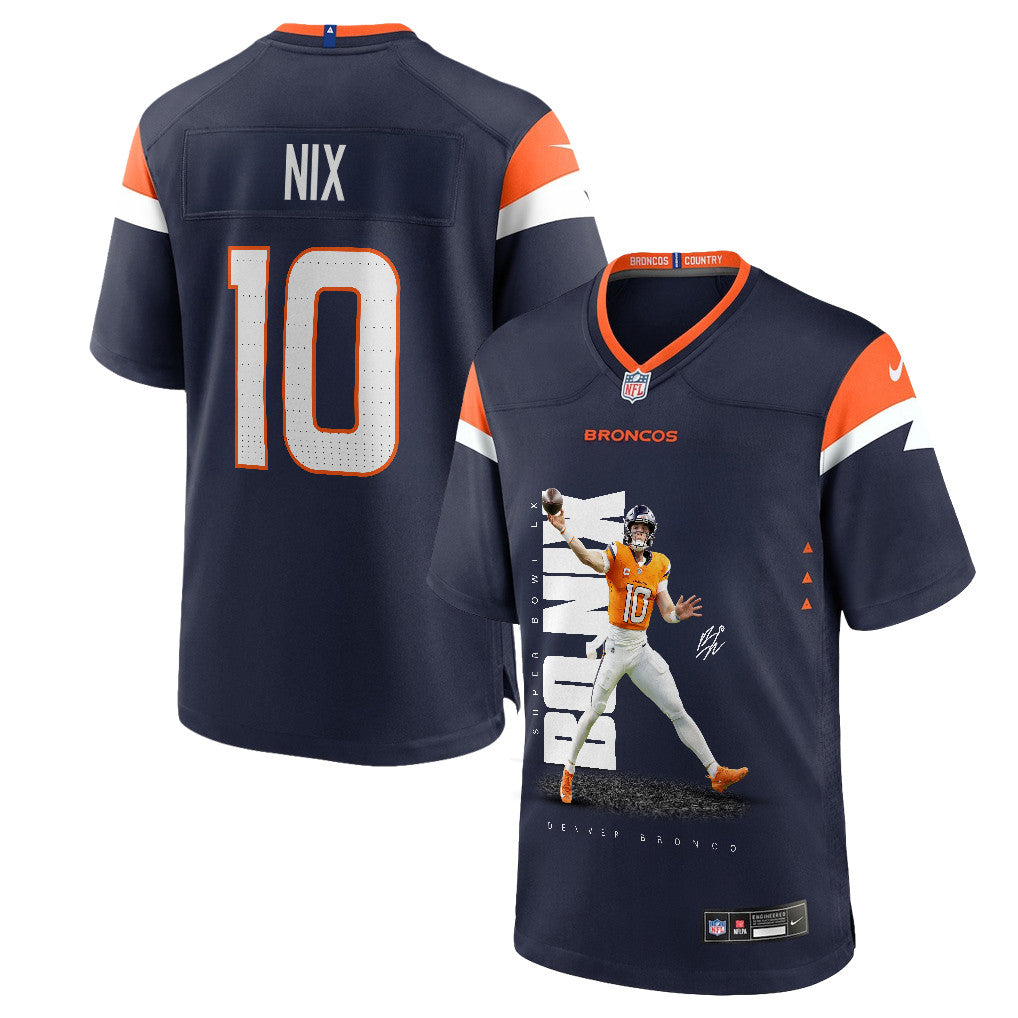 Bo Nix 10 Denver Broncos Super Bowl LX Rising Star Jersey – Navy