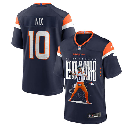 Bo Nix 10 Denver Broncos Super Bowl LX Elite Playmaker Jersey – Navy