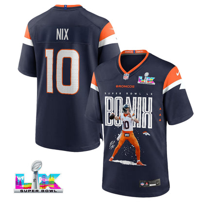 Bo Nix 10 Denver Broncos Super Bowl LX Elite Playmaker Jersey – Navy