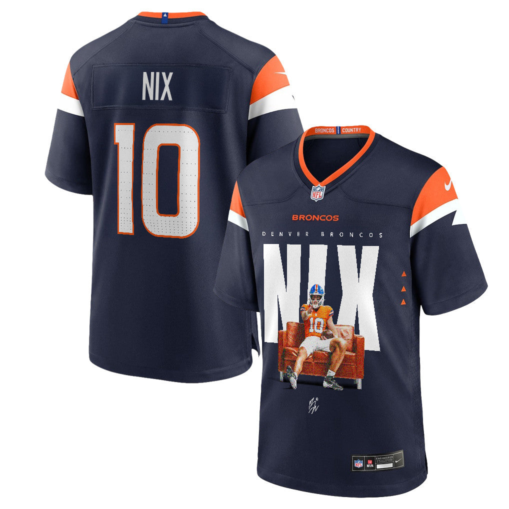 Bo Nix 10 Denver Broncos Super Bowl LX Franchise QB Jersey – Navy