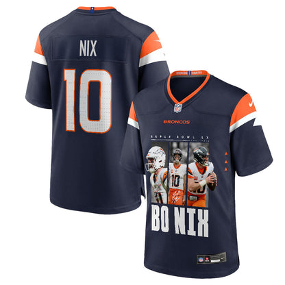 Bo Nix 10 Denver Broncos Super Bowl LX Game-Changing Leader Jersey – Navy