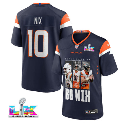 Bo Nix 10 Denver Broncos Super Bowl LX Game-Changing Leader Jersey – Navy