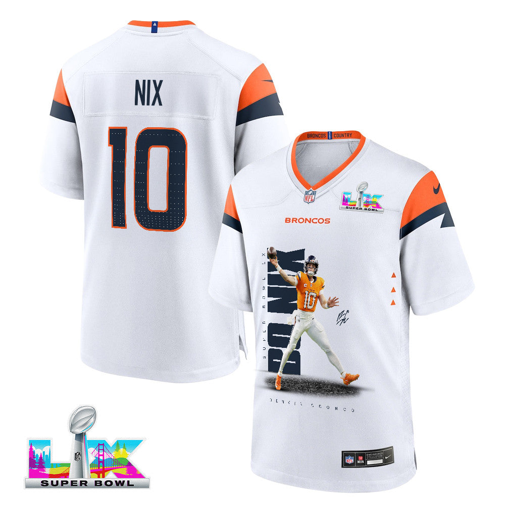 Bo Nix 10 Denver Broncos Super Bowl LX Rising Star Game Jersey – White
