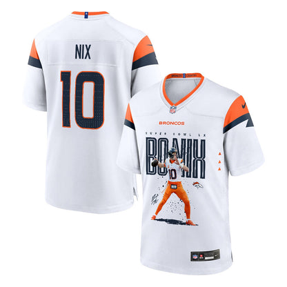 Bo Nix 10 Denver Broncos Super Bowl LX Elite Playmaker Game Jersey – White
