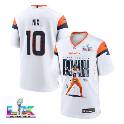 Bo Nix 10 Denver Broncos Super Bowl LX Elite Playmaker Game Jersey – White