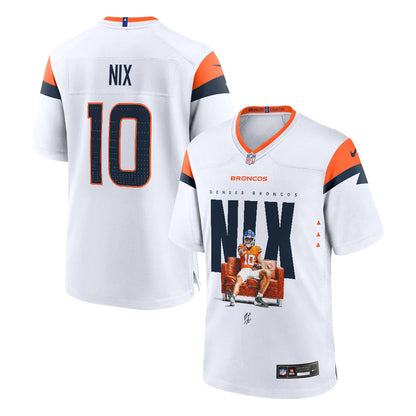 Bo Nix 10 Denver Broncos Super Bowl LX Franchise QB Game Jersey – White