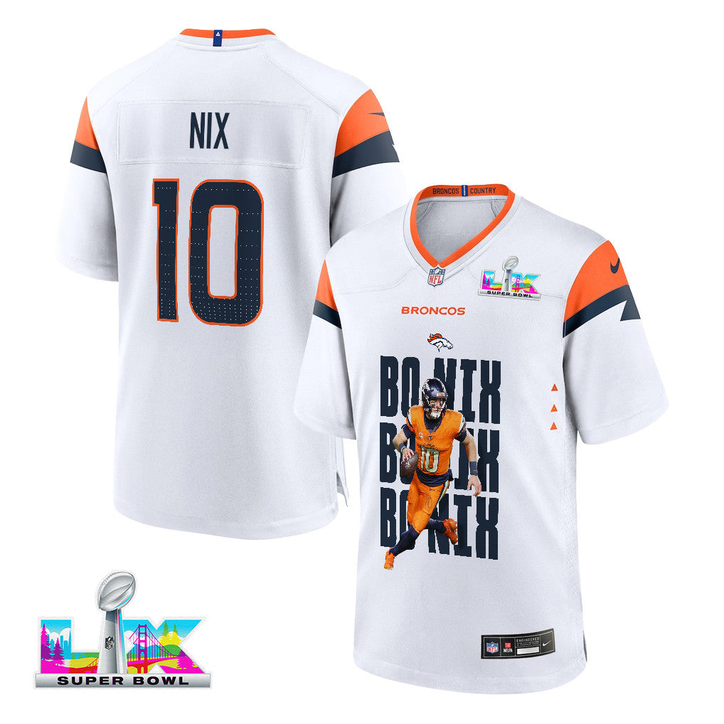 Bo Nix 10 Denver Broncos Super Bowl LX Next-Gen Legend Game Jersey – White