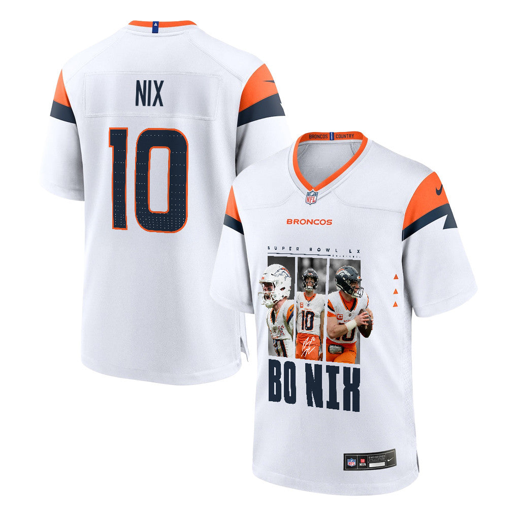 Bo Nix 10 Denver Broncos Super Bowl LX Game-Changing Leader Game Jersey – White