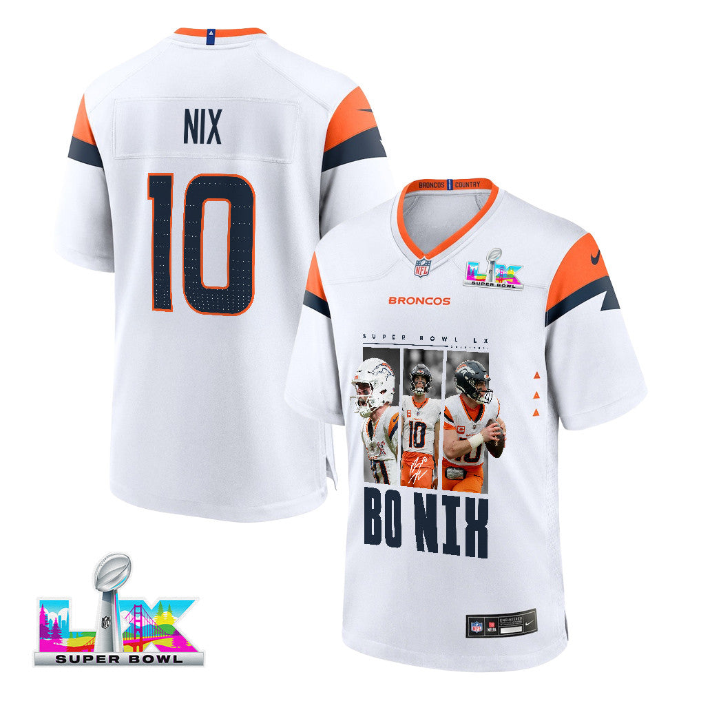 Bo Nix 10 Denver Broncos Super Bowl LX Game-Changing Leader Game Jersey – White