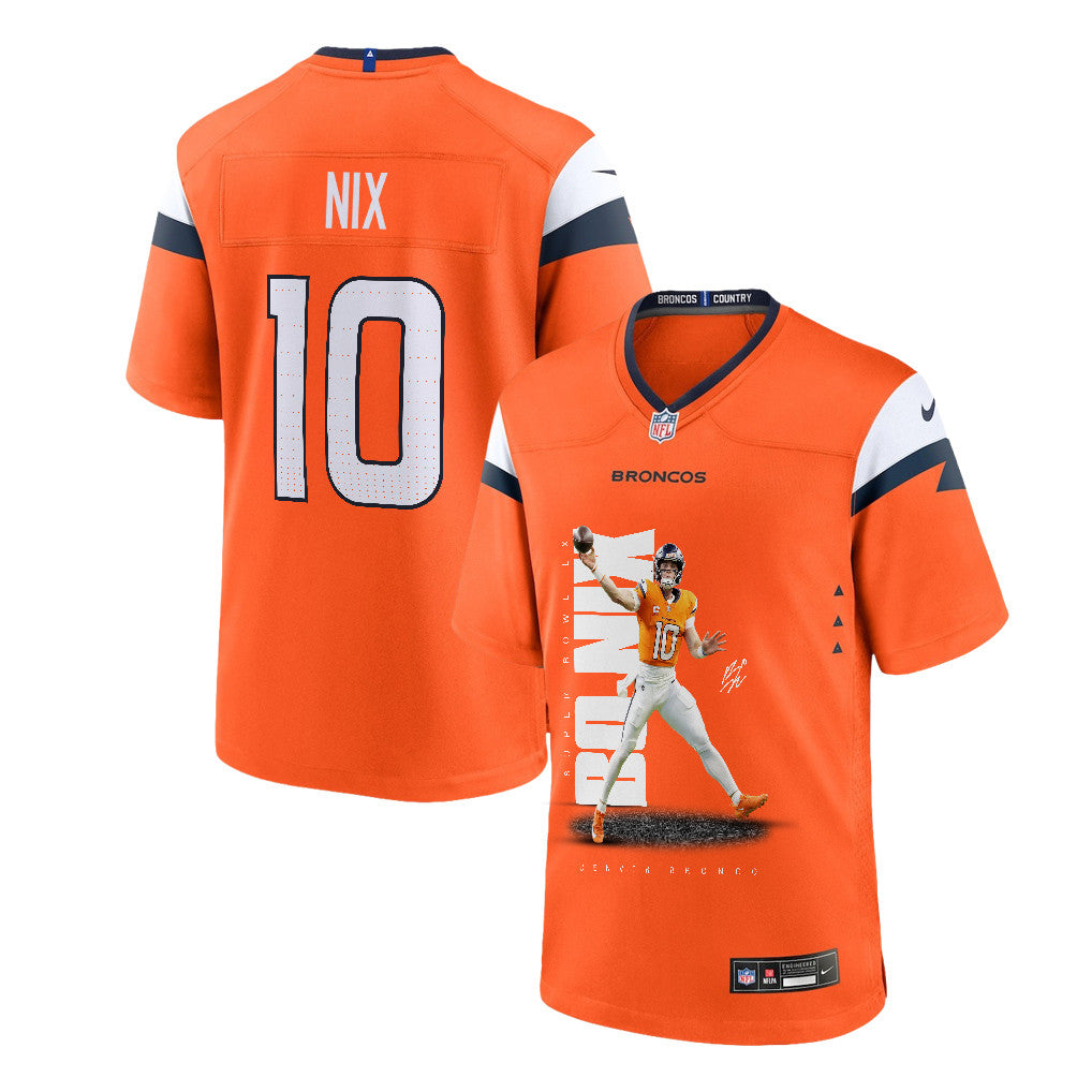 Bo Nix 10 Denver Broncos Super Bowl LX Rising Star Game Jersey – Orange