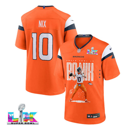 Bo Nix 10 Denver Broncos Super Bowl LX Elite Playmaker Game Jersey – Orange