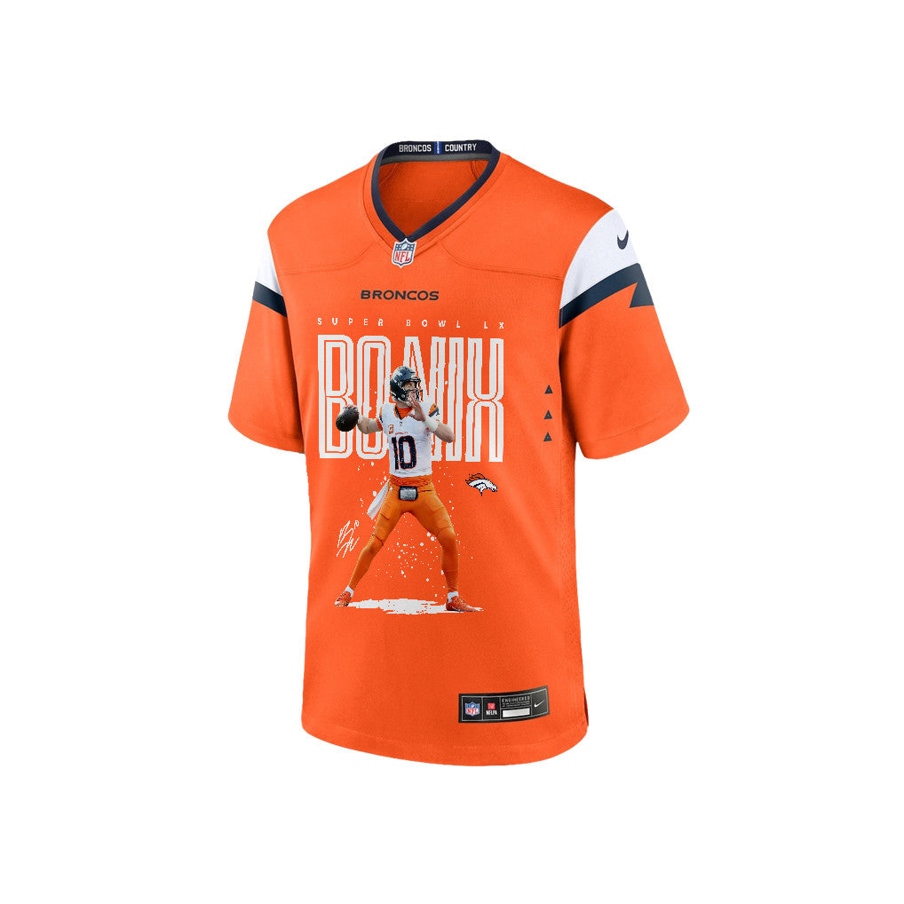 Bo Nix 10 Denver Broncos Super Bowl LX Elite Playmaker Game Jersey – Orange