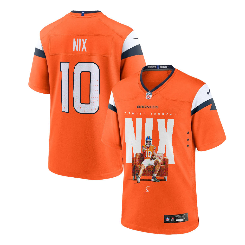 Bo Nix 10 Denver Broncos Super Bowl LX Franchise QB Game Jersey – Orange