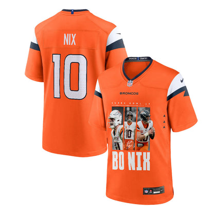 Bo Nix 10 Denver Broncos Super Bowl LX Game-Changing Leader Game Jersey – Orange