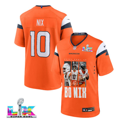 Bo Nix 10 Denver Broncos Super Bowl LX Game-Changing Leader Game Jersey – Orange