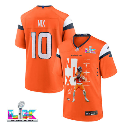 Bo Nix 10 Denver Broncos Super Bowl LX Clutch Performer Game Jersey – Orange