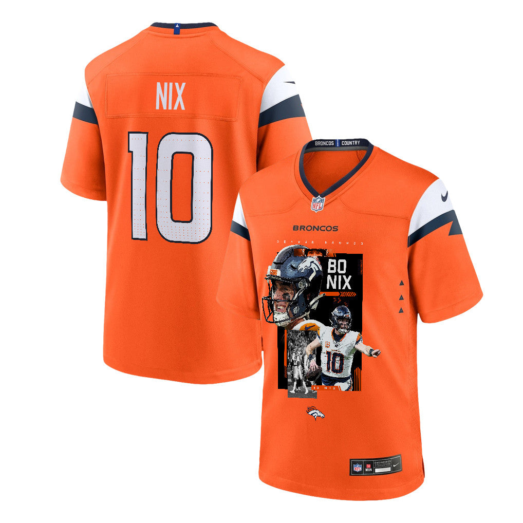 Bo Nix 10 Denver Broncos Super Bowl LX Future of Denver Game Jersey – Orange