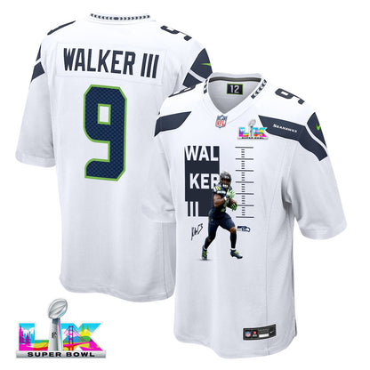 Kenneth Walker III 9 Seattle Seahawks Super Bowl LX Electric Run Threat Jersey – White