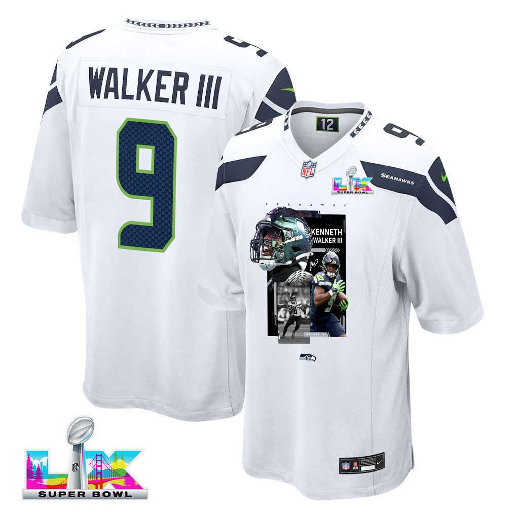 Kenneth Walker III 9 Seattle Seahawks Super Bowl LX Explosive Playmaker Jersey – White