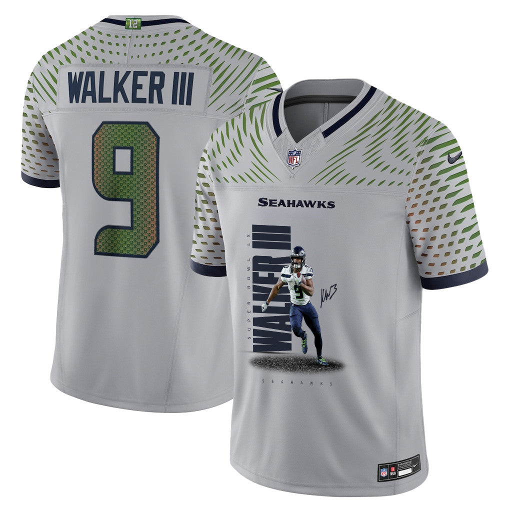 Kenneth Walker III 9 Seattle Seahawks Super Bowl LX Future Star Runner Jersey – Grey