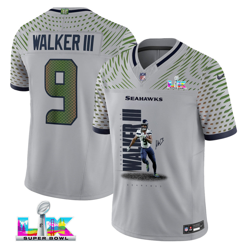 Kenneth Walker III 9 Seattle Seahawks Super Bowl LX Future Star Runner Jersey – Grey