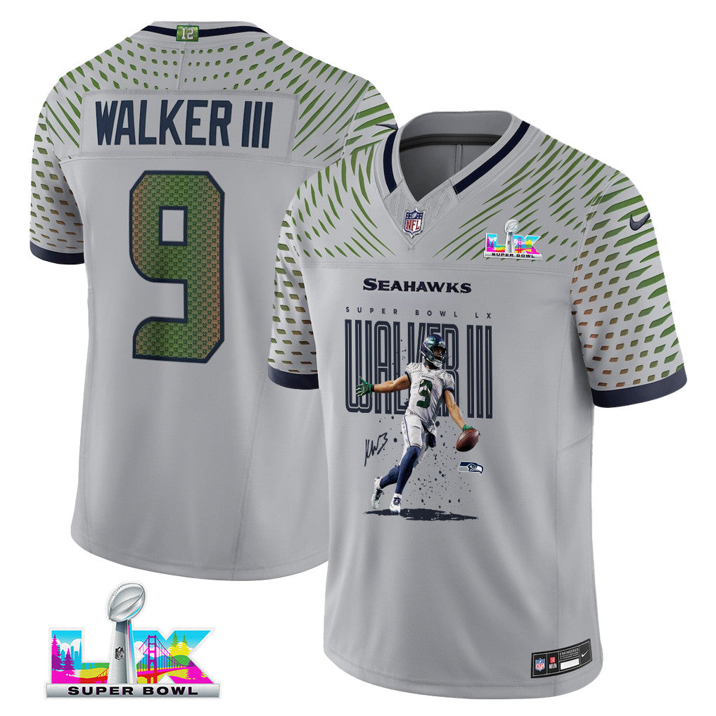 Kenneth Walker III 9 Seattle Seahawks Super Bowl LX Fan-Favorite Playmaker Jersey – Grey