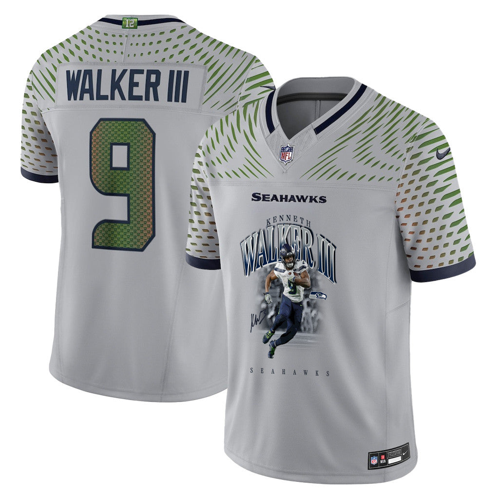 Kenneth Walker III 9 Seattle Seahawks Super Bowl LX Backfield Beast Jersey – Grey