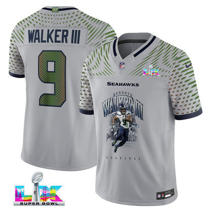 Kenneth Walker III 9 Seattle Seahawks Super Bowl LX Backfield Beast Jersey – Grey