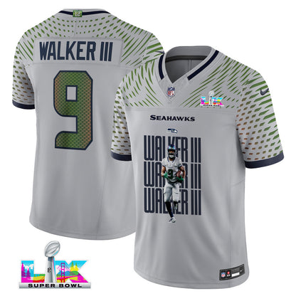 Kenneth Walker III 9 Seattle Seahawks Super Bowl LX Power & Precision Jersey – Grey