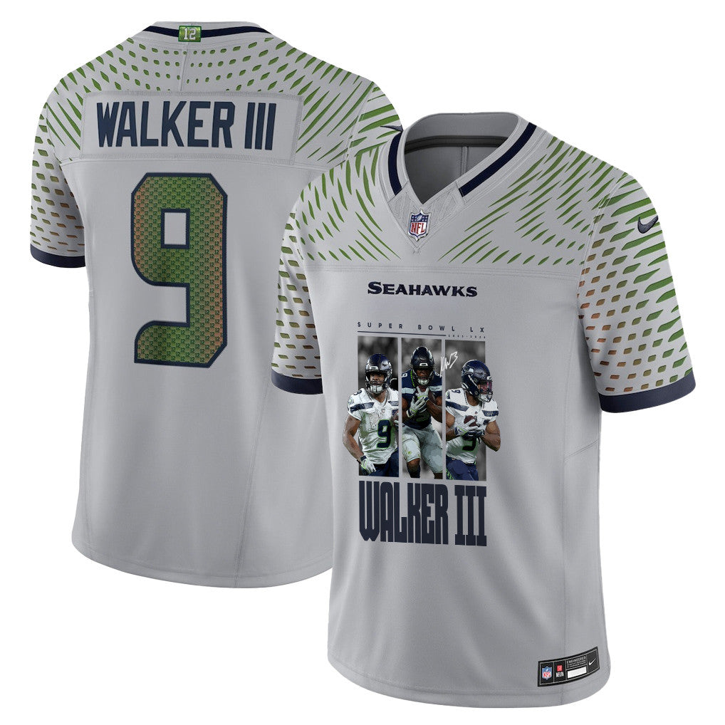 Kenneth Walker III 9 Seattle Seahawks Super Bowl LX Breakaway Speed Jersey – Grey
