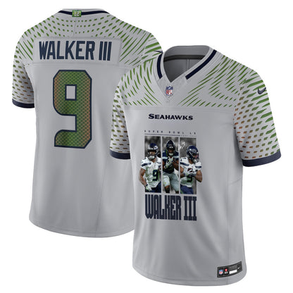 Kenneth Walker III 9 Seattle Seahawks Super Bowl LX Breakaway Speed Jersey – Grey