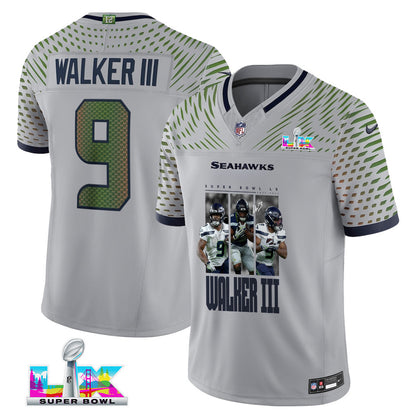 Kenneth Walker III 9 Seattle Seahawks Super Bowl LX Breakaway Speed Jersey – Grey