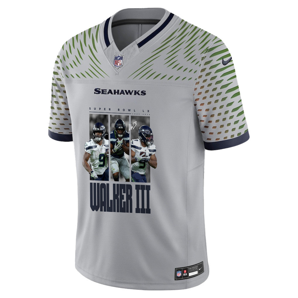 Kenneth Walker III 9 Seattle Seahawks Super Bowl LX Breakaway Speed Jersey – Grey