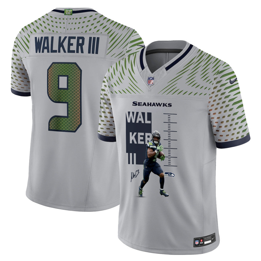 Kenneth Walker III 9 Seattle Seahawks Super Bowl LX Electric Run Threat Jersey – Grey