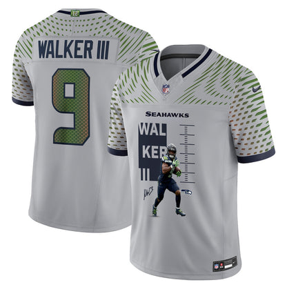 Kenneth Walker III 9 Seattle Seahawks Super Bowl LX Electric Run Threat Jersey – Grey