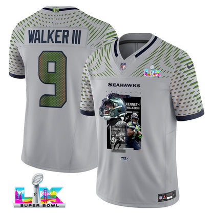 Kenneth Walker III 9 Seattle Seahawks Super Bowl LX Explosive Playmaker Jersey – Grey